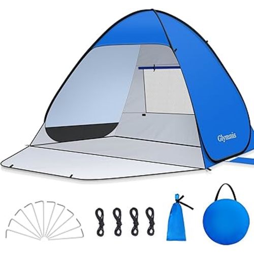 Glymnis Pop Up Beach Tent Beach Shade Tent for 1-4 Persons Sun Shelter UPF 50+ Enclose Zipper Door Portable Easy Up Beach Tent