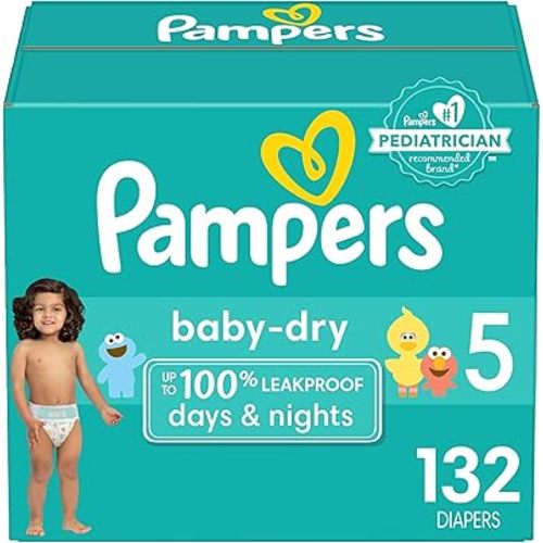 Pampers Baby Dry Diapers - Size 5, 132 Count, Absorbent Disposable Diapers