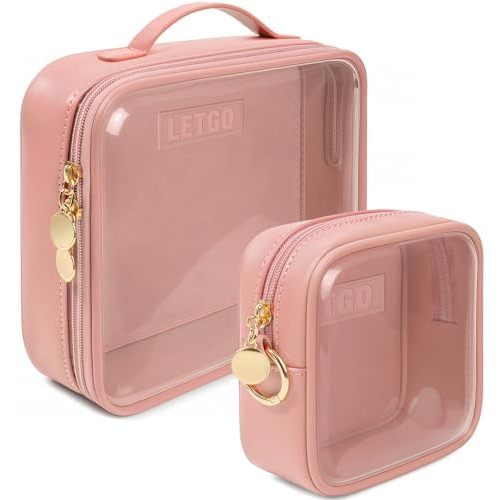 Toiletry Bag with Handle Large Opening, Clear Toiletry Bags for Traveling Travel Essentials Travel Size Toiletries (Large+Mini Pink)