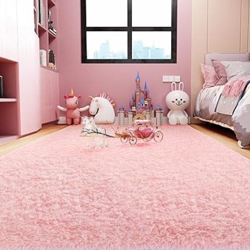 Ophanie Upgrade 4x6 Pink Rugs for Bedroom Girls, Fluffy Shaggy Soft Cute Area Rug, Non-Slip Indoor Floor Carpet for Living Room, Kids Baby Teen Dorm Home Decor Aesthetic, Nursery