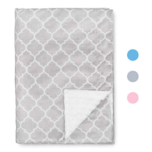 Comfy Cubs Baby Blanket Soft Minky Swaddle Cuddle Reversible Unisex Infant New Born Gift Large (Grey Pattern)