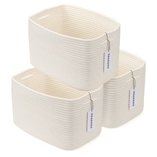 XUANGUO Cotton Rope storage Basket Bins Woven Basket for Organizing Shelves Rectangle Decorative Baskets For storage Clothes Toys Books Towels Square Wicker Nursery basket organizer 3 pack white