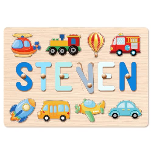 Personalized Name Puzzle for Kids, 1st Birthday Gifts for Girl Boy, Easter Basket Stuffers for Toddler, Custom Easter Christmas Baby Gifts, Toddler Learning Toys, Wooden Name Puzzles for Toddlers 1-3