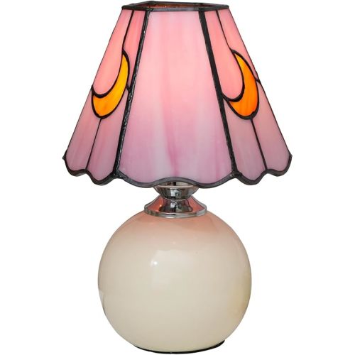 Cute Mushroom Moon Lamp, Tiffany Stained Glass Lamp, Pink Small Bedside Nightstand Table Lamps for Bedroom, Living Room, Dining Room, Kitchen, Kids, Mursery, Bathroom, Home Office