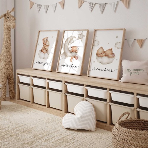 Bear Nursery Art for Babys Room Decor, Neutral Nursery Prints, I Love you More than I can Bear