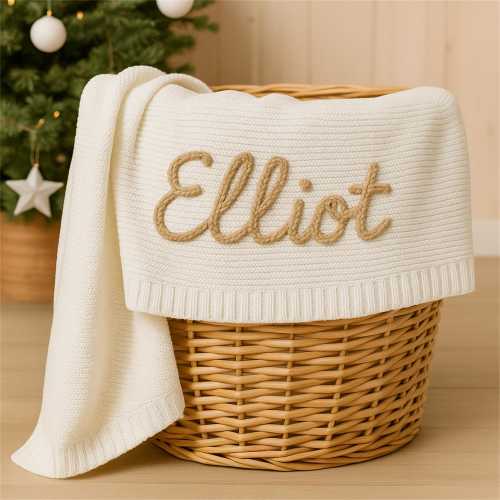 Custom Baby Blanket with Name, Personalized Cotton Knit Blanket, Embroidered Newborn Gift, Baby Shower Keepsake