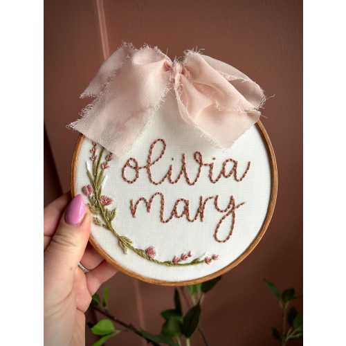 Hand Embroidered Name Hoop, Personalized Embroidery Hoop, Baby Name Announcement, Nursery Decor, Birth Announcement Sign, Baby Announcement