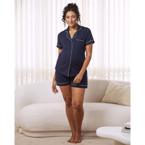 Maternity and Nursing Shorts Pyjama Set in Navy