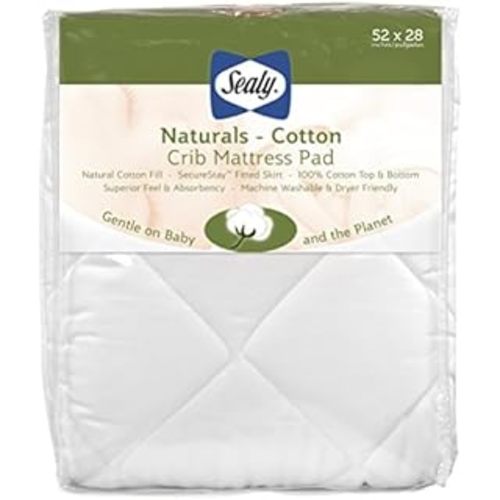 Sealy 2-PACK Waterproof Fitted Toddler Bed and Baby Crib Mattress Pad Cover Protector, Noiseless, Machine Washable and Dryer Friendly, 52" x 28" - White