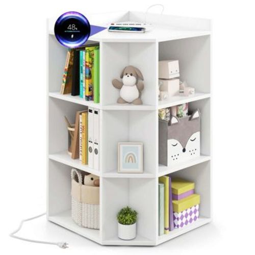 Costway 3-Tier Kids Corner Toy Storage Organizer with USB Ports and Outlets 9 Cubbies White
