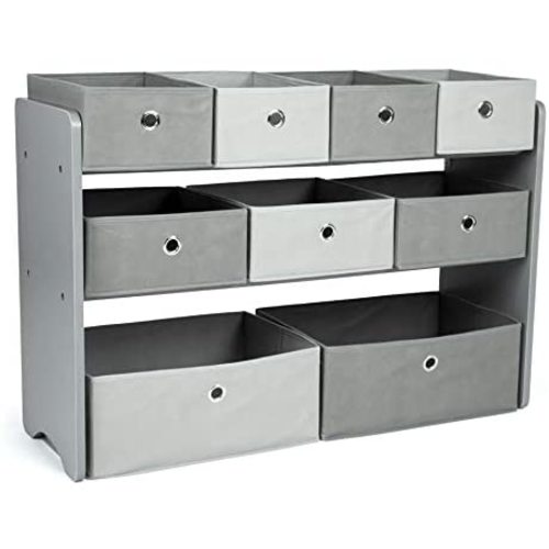 Humble Crew Kids Toy Organizer with 9 Storage Fabric Bins, Grey