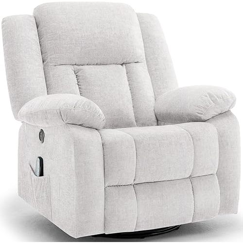 Rocker Recliner Chair, Glider Recliner Chairs for Adults, 360° Swivel Recliner with Massage and Heating, Rocking Recliner Chair with Side Pockets and USB for Living Room, Nursery, Bedroom