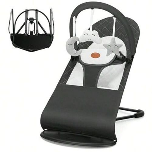 HKAI Baby Rocker Chair with 3 Modes, Rocker and Stationary Options, Infant Rocker Swing with Hanging Toys, Baby Bouncer