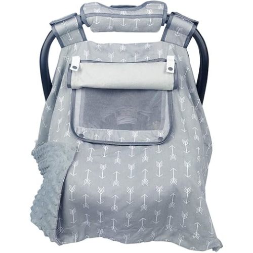 Car Seat Covers for Babies & Newborn Nursing Cover, Multi in 1 Cozy Baby car seat Covers-carseat Canopy, All Seasons Winter Suitable, Smart Opening, Sturdy Fasten Loop, Neutral, Cotton & White Minky;