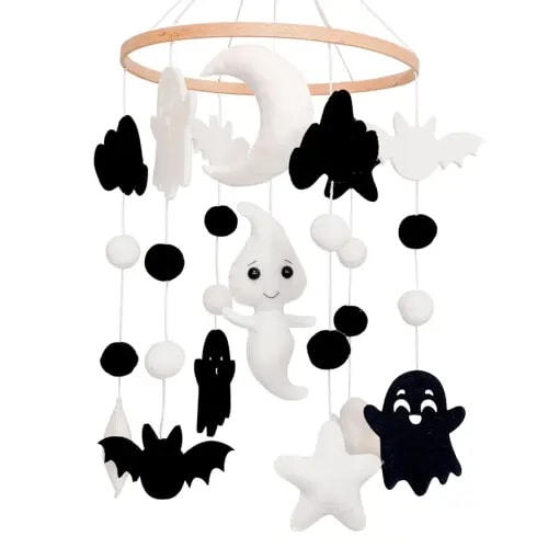 Ghost Baby Mobile, Halloween Mobile for Crib, Goth Crib Mobile for Boys and Girls, Gothic Nursery Mobile for Bassinet, Pack and Play, Ghost, Bat, Moon