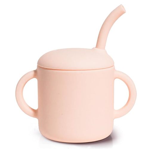 Premium Silicone Baby Straw Cup 6 floz, BPA-Free Food-Grade Silicone Sippy Cup for Infants and Toddlers 6months+, Leak-Resistant, Durable, Easy-Grip Training Design (Blush)