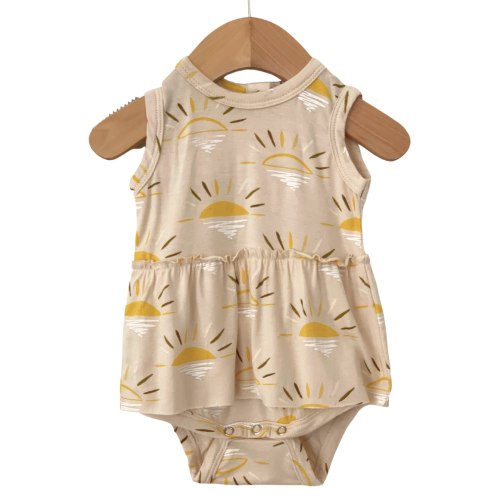 Sleeveless Skirted Bodysuit, Sand Sun
