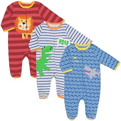 Funstuff Newborn to Infant 3 Pack Zip Up Sleep N Play Coveralls - Cute Comfy Animals