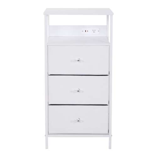 Sabrina 3-Drawer Storage Tower with Shelf USB, White