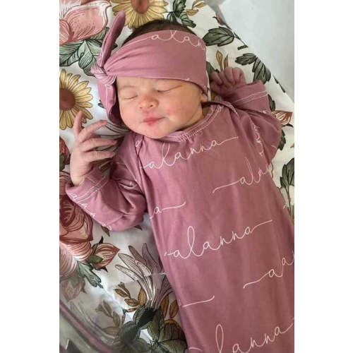 Solid Light Dusty Rose Personalized Newborn Baby Knot Gown
