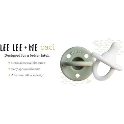 Lee Lee and Me Paci - Sage Color - 100% Medical Grade Silicone Pacifier Breast-Like Nipple Design for Better Latch - Size 0-18 Months