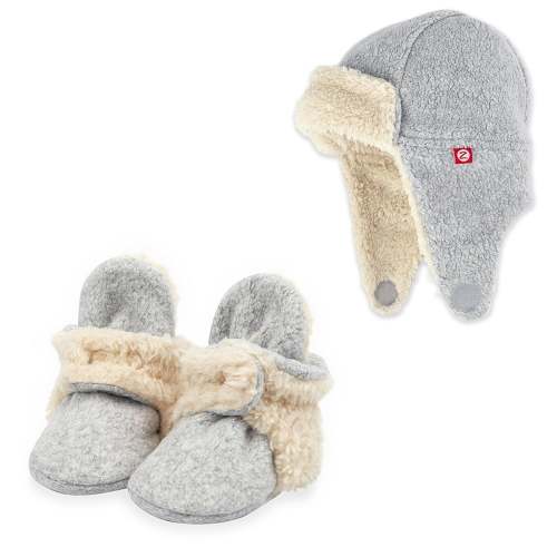 Cozie Furry Bootie & Trapper Hat Set - Heather Gray – Zutano