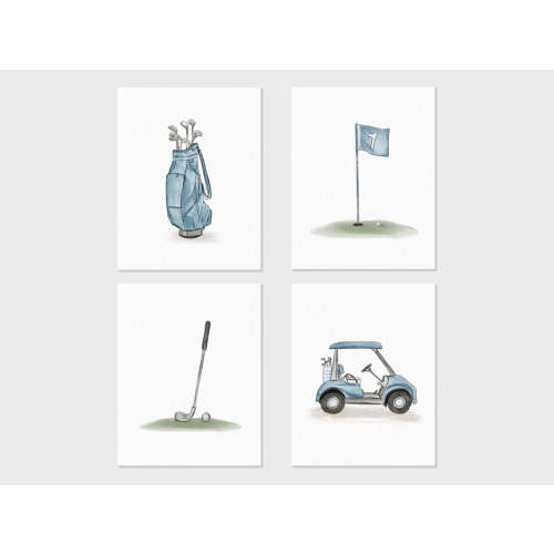 Watercolor Golf Art | Golf Cart, Flag, Club and Golf Bag