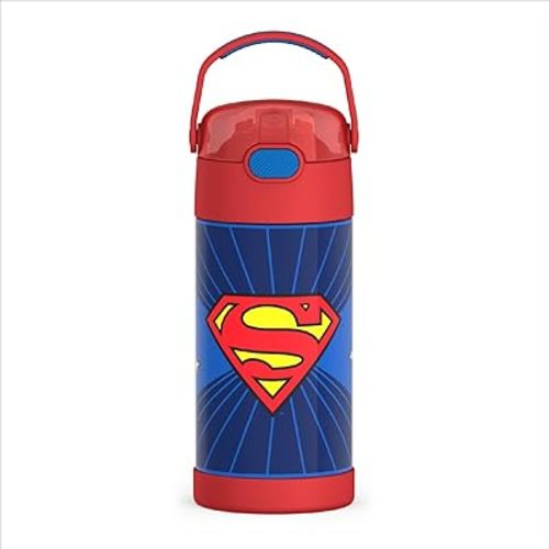 THERMOS FUNTAINER Water Bottle with Straw - 12 Ounce - Kids Stainless Steel Vacuum Insulated Water Bottle with Lid, Superman