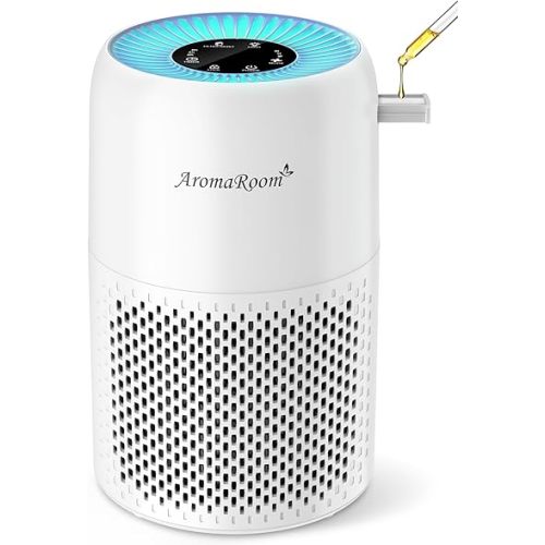 Air Purifiers for Bedroom with True H13 HEPA 3-in-1 Filters, AromaRoom Pet Air Purifier with RGB Lights 22dB Quiet Air Purifiers for Baby Home with Aroma Pad for Smoke, Pollen, Dander (Blue Light)