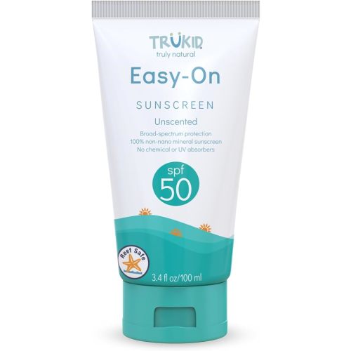 TruKid Easy On Mineral Sunscreen SPF 50 - Kids & Baby Sunscreen for Face & Body, Sunblock Protection for Sensitive Skin, Unscented, 3.4oz