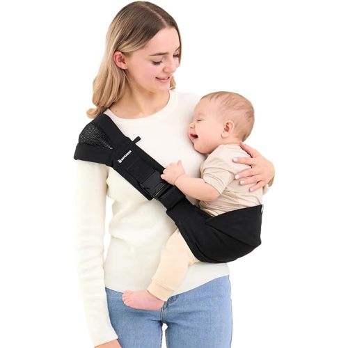 Toddler Sling Carrier, Premium Cotton, Expandable & Ergonomic, One Size Fits All, Ideal for 6-48 Months (11-44 lbs), Compact & Easy to Use, Pure Black