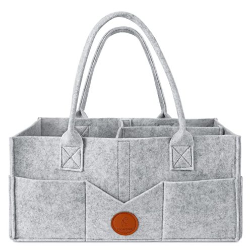 Maliton Diaper Caddy Organizer - Diaper Caddy for Baby Nursery Storage, Felt Diaper Organizer for Baby Stuff with Handle, 15" x 9" x 7" Portable Baby Basket Boy Girl Changing Table Organizer (Grey)