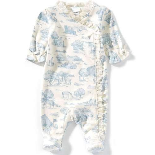 Edgehill Collection Baby Girls Wrap-Front Footie Toile Coverall