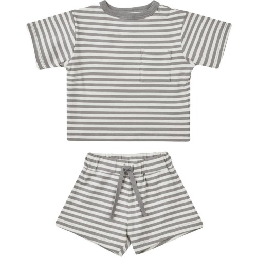 Baby Boxy Pocket T-Shirt & Shorts Organic Cotton Set, Lagoon-Stripe