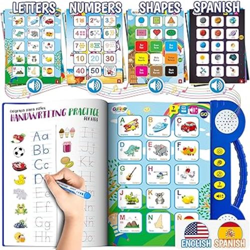 Gufino Spanish Learning for Kids: ABC Learning for Toddlers, Busy Book, Speech Therapy, Alphabet Sound Book, Preschool Learning Activities, Letter Tracing, English & Spanish, Learn Spanish for Kids