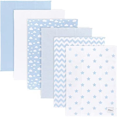 Comfy Cubs Burp Cloths 6 Pack Large 100% Cotton Washcloths Double Layered Absorbent Burping Cloth Extra Absorbent Baby Burp Cloth Extra Soft for Boys and Girls (Blue Pattern, Pack of 6)