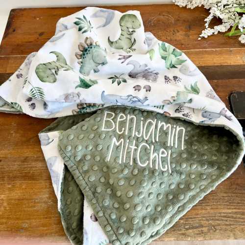 Personalized Blanket, Lil Dinos Minky Blanket, Newborn Boy Dinosaur Blanket, Baby Shower Gift, Newborn Nursery, Dino Nursery