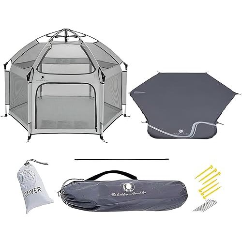 POP 'N GO Premium Outdoor Baby Playpen with Self-Inflating Playmat (Light Grey)