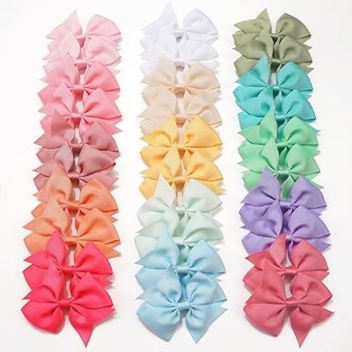 30PCS Girls' Hair Accessories, 15 Colors Grosgrain Ribbon 3.5-inch Alligator Clips, Pigtail Bows for Toddlers and Kids