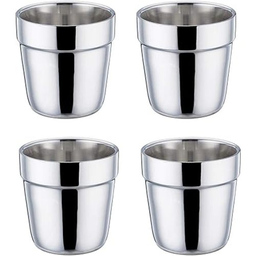 TeamFar Coffee Cup Espresso Cup Mug Set of 4, Double Wall Stainless Steel Tea Cups, Reusable & Stackable, Mirror Finish & Dishwasher Safe - 6 Ounce