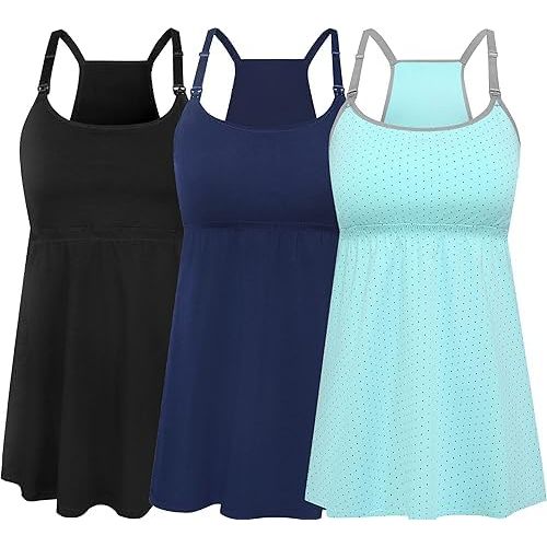 SUIEK 3 Pack Maternity Nursing Tank Tops with Bralette Cotton Breastfeeding Camisole