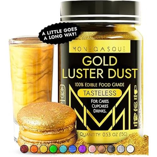 MONÉGASQUE Gold Edible Glitter for Cocktails 15g – Gold Edible Glitter for Drinks – Edible Gold Drink Glitter – Gold Luster Dust Edible – Gold Edible Glitter for Cakes – Edible Cake Decorations