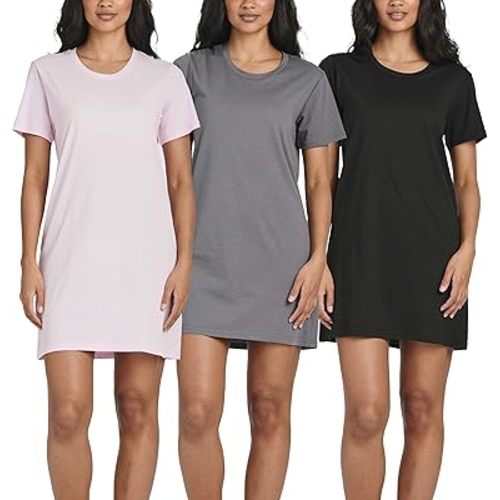 Real Essentials 3 Pack: Women's Cotton Short Sleeve Nightgowns Sleepshirt Nightshirt (Available In Plus Size)