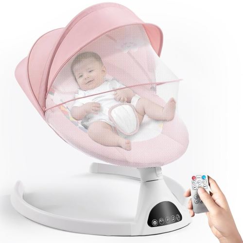 Baby Swing for Infants, Electric Portable Swings for Babies, Bluetooth Touch Screen/Remote Control Timing Function 5 Swing Speeds Baby Rocker Chair with Music 5 Point Harness (Pink2)