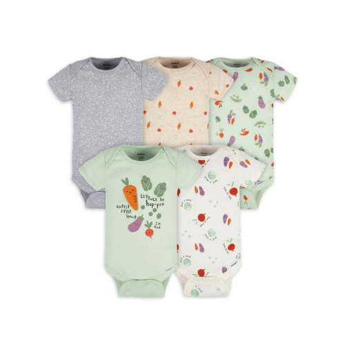 Gerber Baby Boy or Girl Gender Neutral Short Sleeves Onesies Bodysuits, 5-Pack (Newborn - 12 Months)