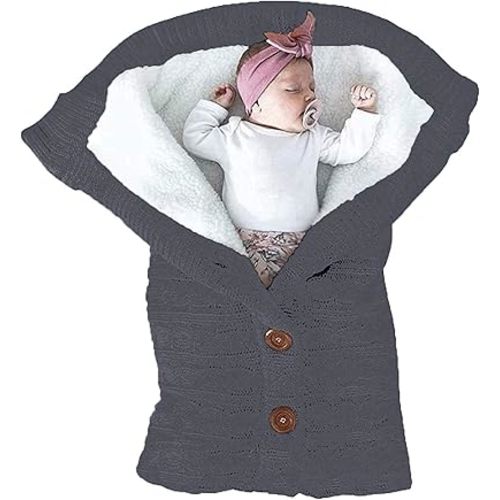 XMWEALTHY Unisex Infant Swaddle Blankets Soft Thick Fleece Knit Baby Girls Boys Stroller Wraps Baby Accessory Grey