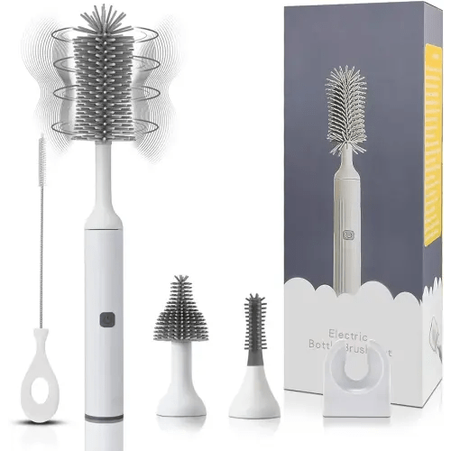 Augensterm Electric Cleaning Brush with USB Rechargeable Electric Bottle Brush Cleaner and 3 Replaceable Silicone Bottle Brushes and Straw Cleaner Brush,Perfect Baby Gifts and Kitchen Brushes(White)