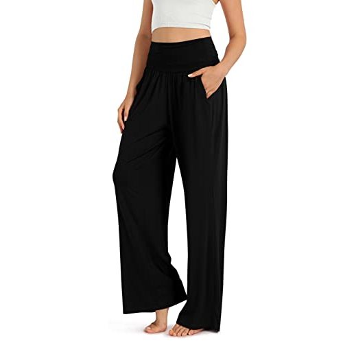 ODODOS Women's Wide Leg Palazzo Lounge Pants with Pockets Light Weight Loose Comfy Casual Pajama Pants-26/28/30"/32" Inseam