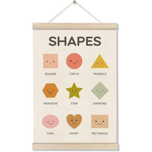 DOI-LANEE Shape Playroom Posters Hanger Frame, 16x12 Inch Shapes Poster for Nursery Kids Room Classroom, Educational Montessori Artwork, Boho Classroom, Learning Wall Art Decor, Homeschool Decor