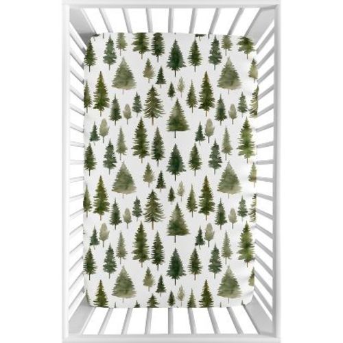 Sweet Jojo Designs Gender Neutral Unisex Baby Fitted Mini Crib Sheet Woodland Pine Tree Green and White